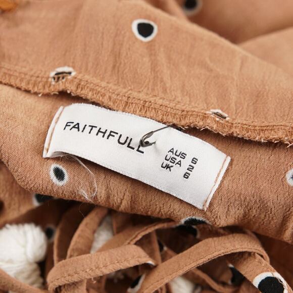 Faithfull the Brand Alto Brown Dot Print Side Cut Out Mini Dress Womens Sz 2 - Picture 3 of 8